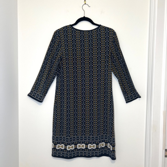 Max Studio Printed Midi Shift Dress Navy Bohemian Paisley 3/4 Length Sleeve - Picture 11 of 11